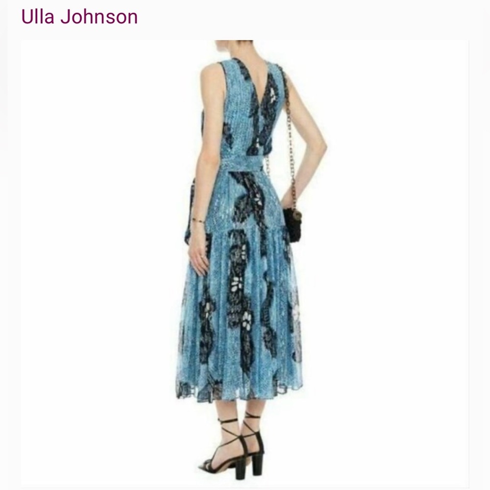 Ulla Johnson Silk Cocktail Dress Blue & Metallic Sleeveless V-Neck Conc Zip Sz 4 - Picture 2 of 12